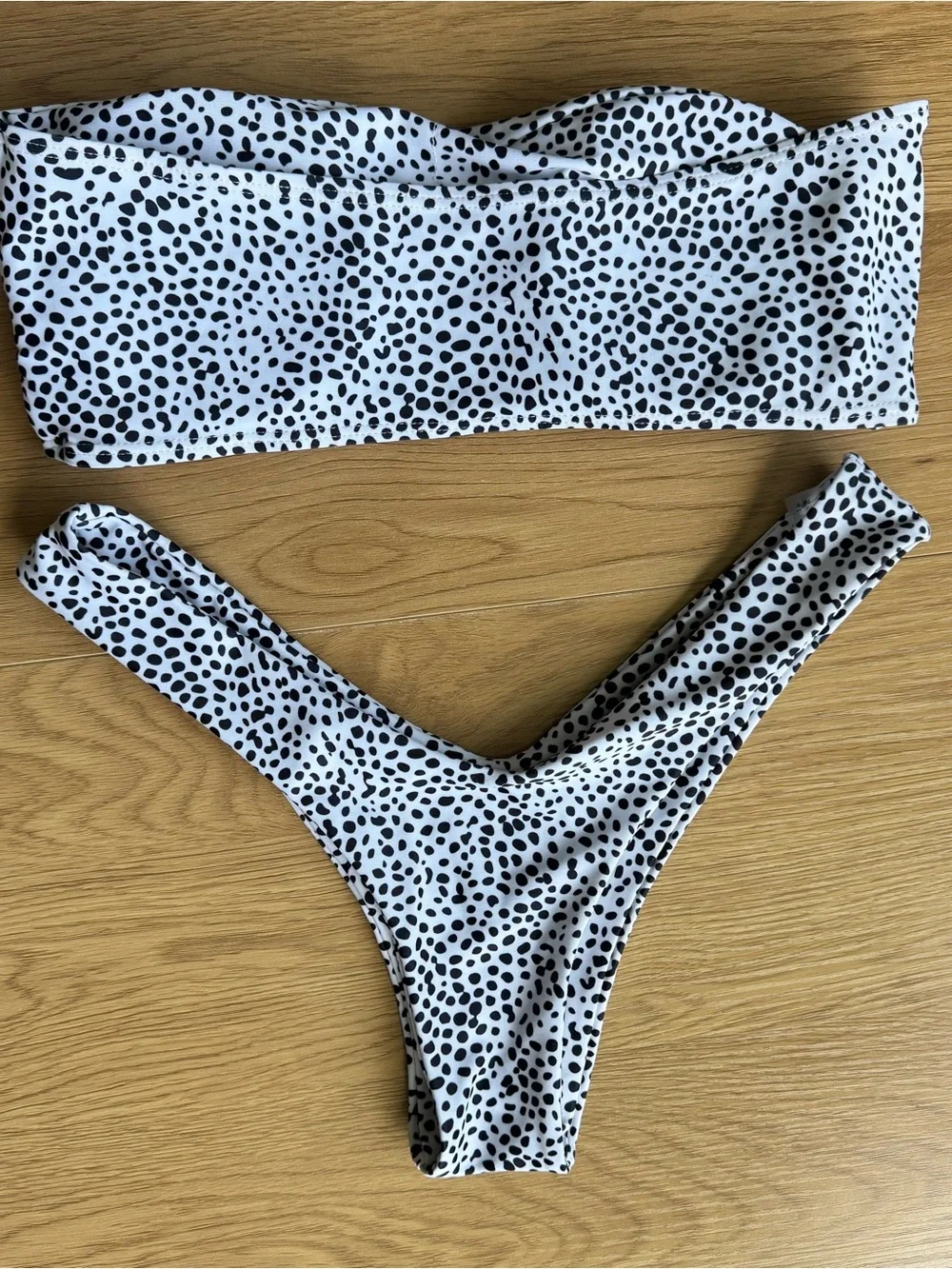 ZAFUL Black & White Spotted Bandeau Bikini Set Size US 6